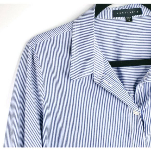 🎈 Sanctuary Lace Up Back Sz S Striped Button Down Shirt Top Blouse White Blue - Picture 9 of 14